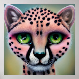 Surreal Pop Green Eyed Cheetah Poster
