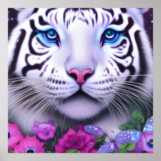Surreal Pop White Tiger Poster (Front)