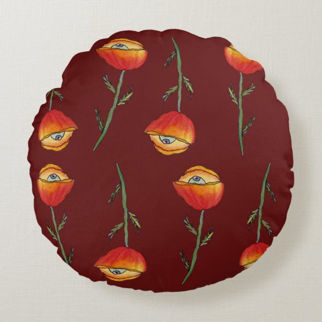 Surreal Poppy Flowers Art  Round Pillow (Front)