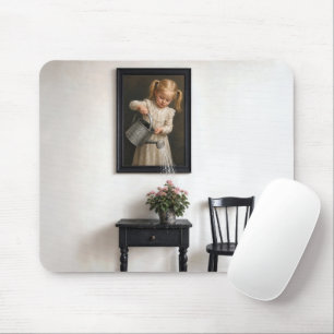 Surreal Portrait of Young Girl Watering Plant Mouse Mat
