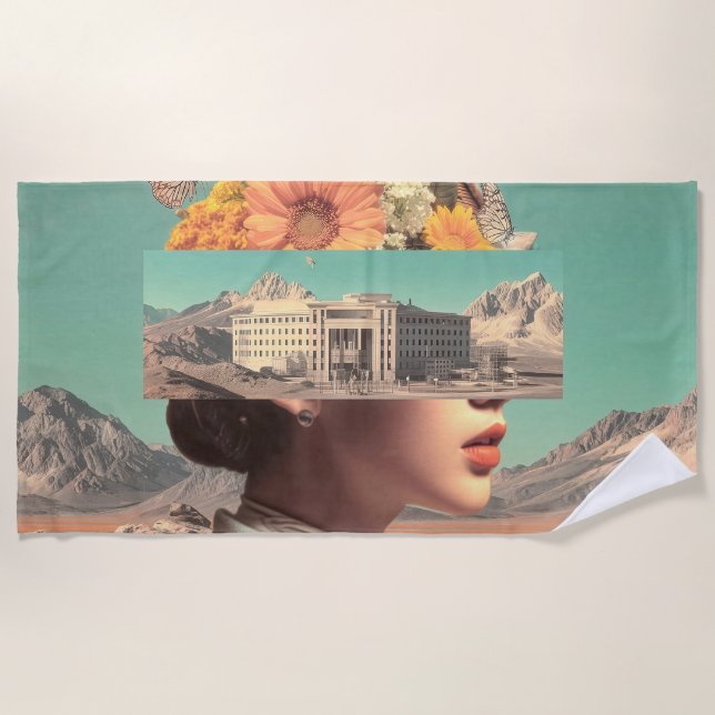 Surreal Portrait with Architectural Landscape Beach Towel (Front)