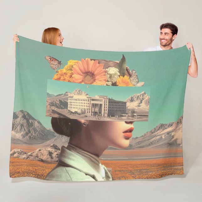 Surreal Portrait with Architectural Landscape Fleece Blanket (In Situ)