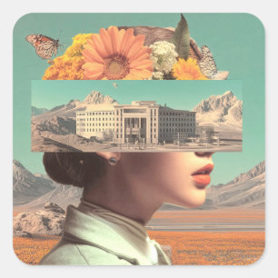 Surreal Portrait with Architectural Landscape Square Sticker