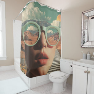Surreal Portrait With Glasses Reflecting Desert Shower Curtain