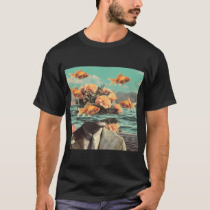 Surreal Portrait With Goldfish Flowers And Ocean B T-Shirt