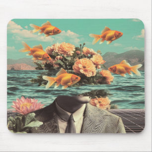 Surreal Portrait With Goldfish Flowers And Ocean Mouse Mat