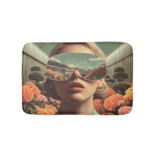 Surreal Portrait With Sunglasses Reflecting Flower Bath Mat