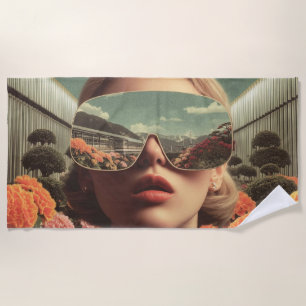 Surreal Portrait With Sunglasses Reflecting Flower Beach Towel