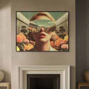 Surreal Portrait With Sunglasses Reflecting Flower Poster
