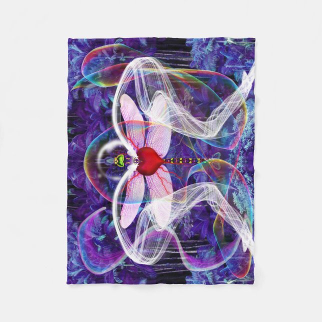 Surreal Psychedelic Dragon Fly Fleece Blanket (Front)