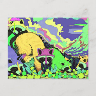Surreal Psychedelic Racoon Art Postcard