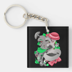 Surreal Puzzle Faces Keyring