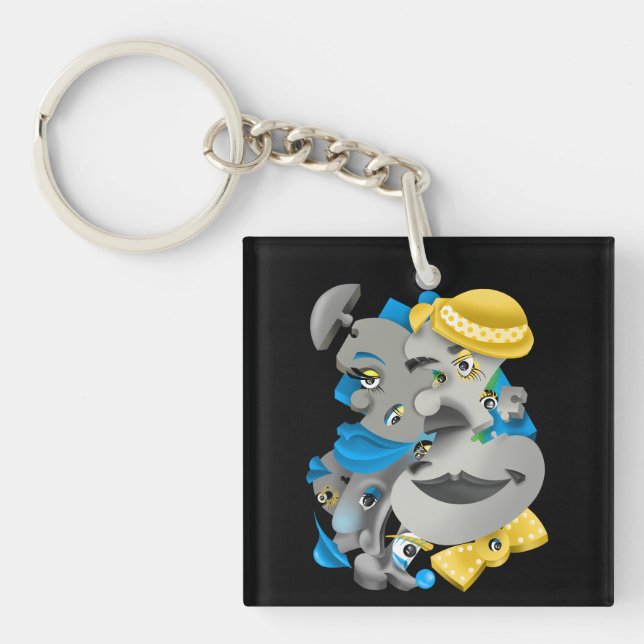 Surreal Puzzle Faces Keyring (Front)