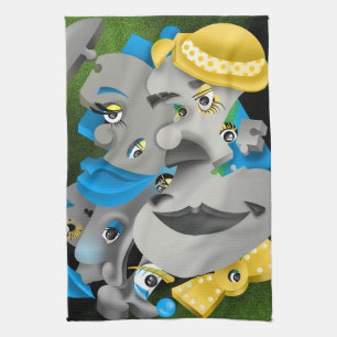 Surreal Puzzle Faces Tea Towel