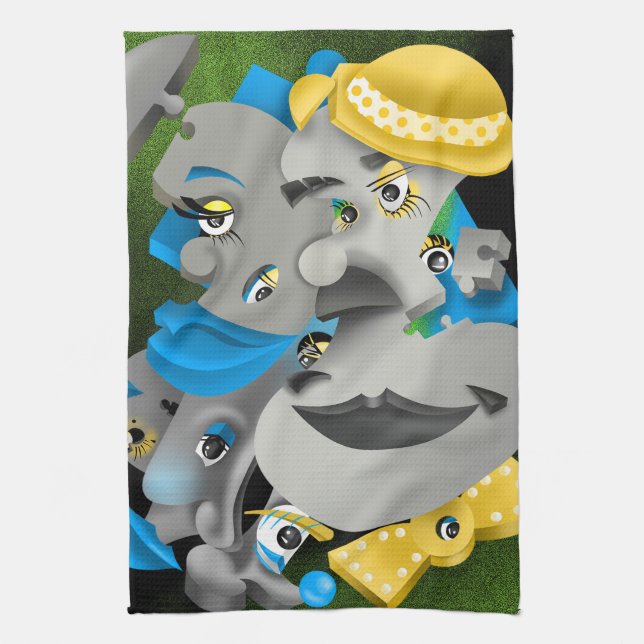 Surreal Puzzle Faces Tea Towel (Vertical)