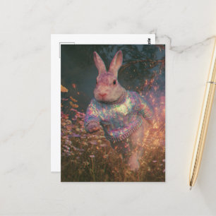 Surreal Rabbit in a Sweater Running Postcard