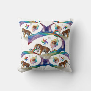 Surreal Rainbow Tiger Pinwheel Dynamic Throw Cushion