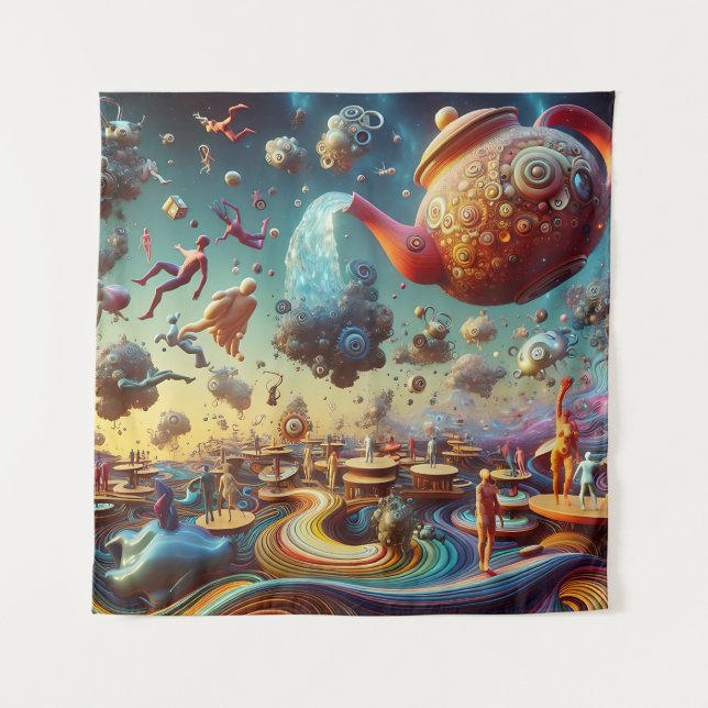 Surreal Realm of Floating Teapots and Unpredictabl Tapestry (Front)
