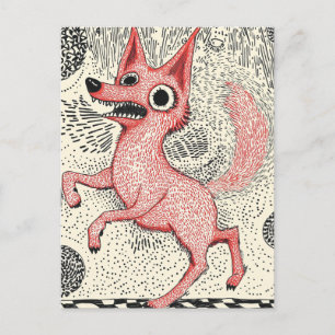 Surreal Red Fox Illustration - Quirky Indie art Postcard