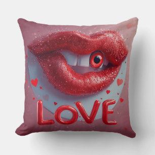 Surreal Red Lips with Eye and Love-Inspired Cushion