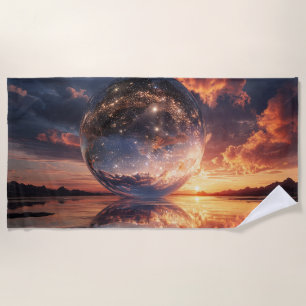 Surreal Reflective Sphere Containing Stars Beach Towel