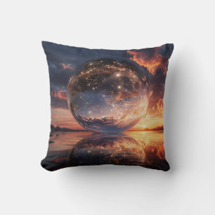 Surreal Reflective Sphere Containing Stars Cushion