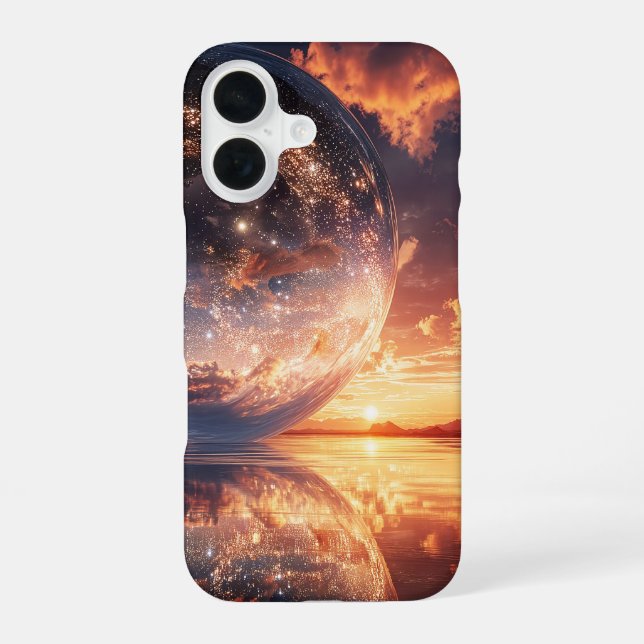 Surreal Reflective Sphere Containing Stars iPhone 16 Case (Back)