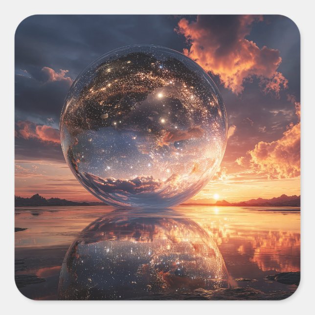 Surreal Reflective Sphere Containing Stars Square Sticker (Front)