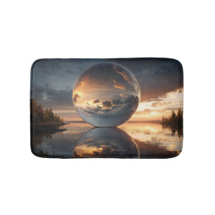 Surreal Reflective Sphere With Sunset Clouds Over  Bath Mat