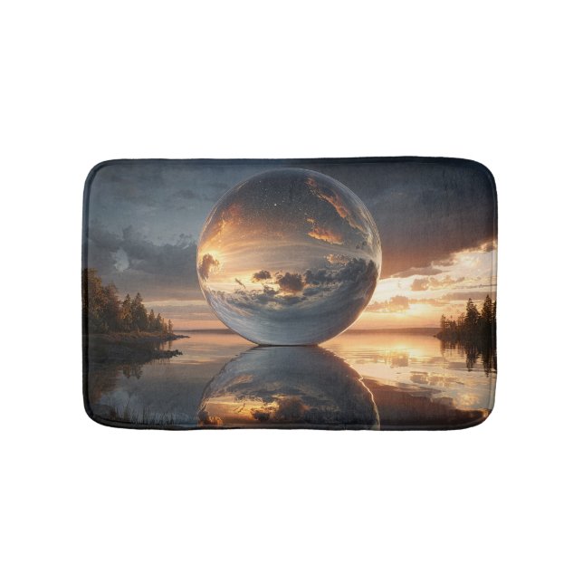 Surreal Reflective Sphere With Sunset Clouds Over  Bath Mat (Front)