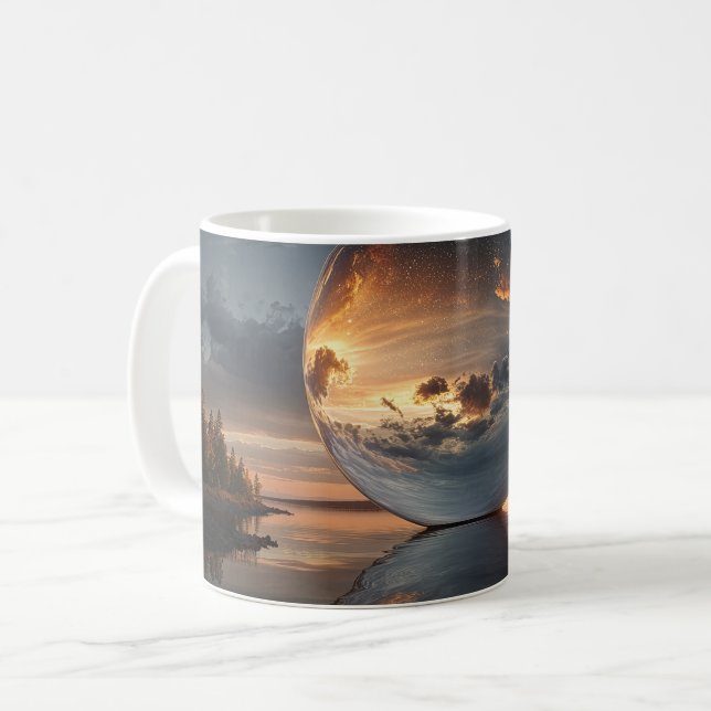 Surreal Reflective Sphere With Sunset Clouds Over  Coffee Mug (Front Left)