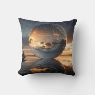 Surreal Reflective Sphere With Sunset Clouds Over  Cushion