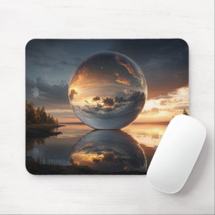 Surreal Reflective Sphere With Sunset Clouds Over  Mouse Mat