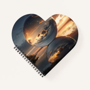 Surreal Reflective Sphere With Sunset Clouds Over Notebook