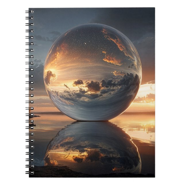 Surreal Reflective Sphere With Sunset Clouds Over  Notebook (Front)