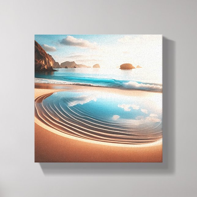 Surreal Reflective Tide Pool on Golden Sand Beach  Canvas Print (Front)