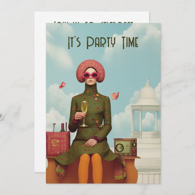 Surreal Retro Mod Girl Party Invite (Front/Back)