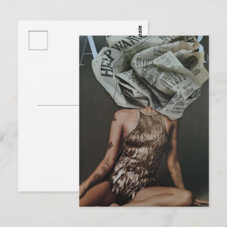 Surreal Retro Newspaper Flower Woman Collage Postcard