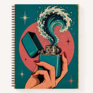 Surreal Retro Pop Art Lighter with Ocean Wave Notebook