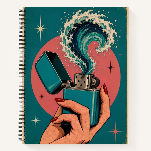 Surreal Retro Pop Art Lighter with Ocean Wave Notebook (Front)