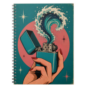 Surreal Retro Pop Art Lighter with Ocean Wave Notebook