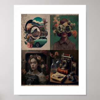 Surreal retro retro floral art. Vintage aesthetics Poster