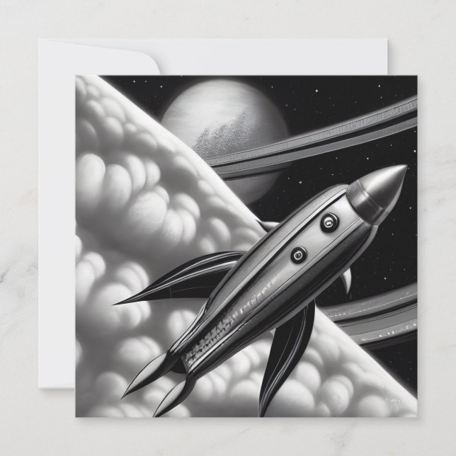 Surreal Retro Space Rocket Card (Front)