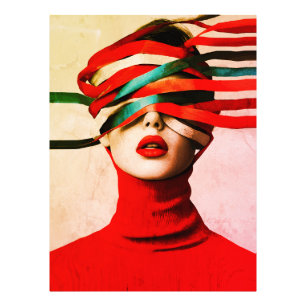 Surreal Ribbon Modern Minimalist Woman in Red Photo Print