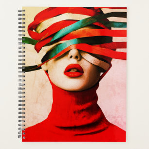 Surreal Ribbon Modern Minimalist Woman in Red Planner