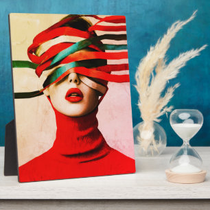 Surreal Ribbon Modern Minimalist Woman in Red Plaque
