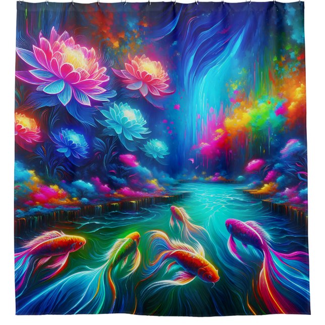 “Surreal River Dreamscape - Vibrant Nature Art” Shower Curtain (Front)