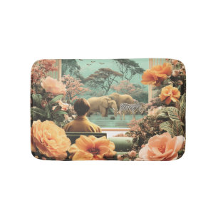 Surreal Safari Scene With Elephants Zebras Bath Mat