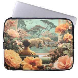 Surreal Safari Scene With Elephants Zebras Laptop Sleeve