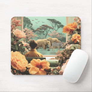 Surreal Safari Scene With Elephants Zebras Mouse Mat